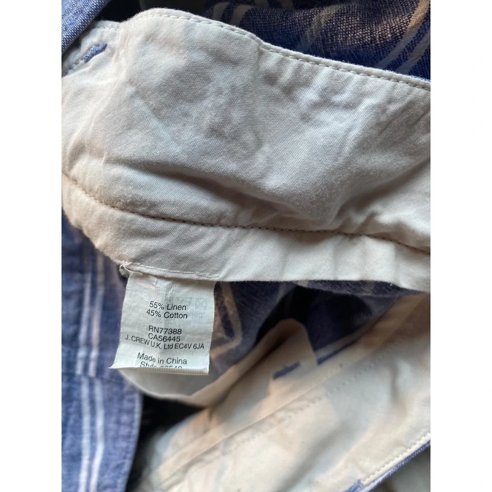 J. Crew Mens Blue White Striped Linen Cotton Blend Shorts Size 34 Style 53540